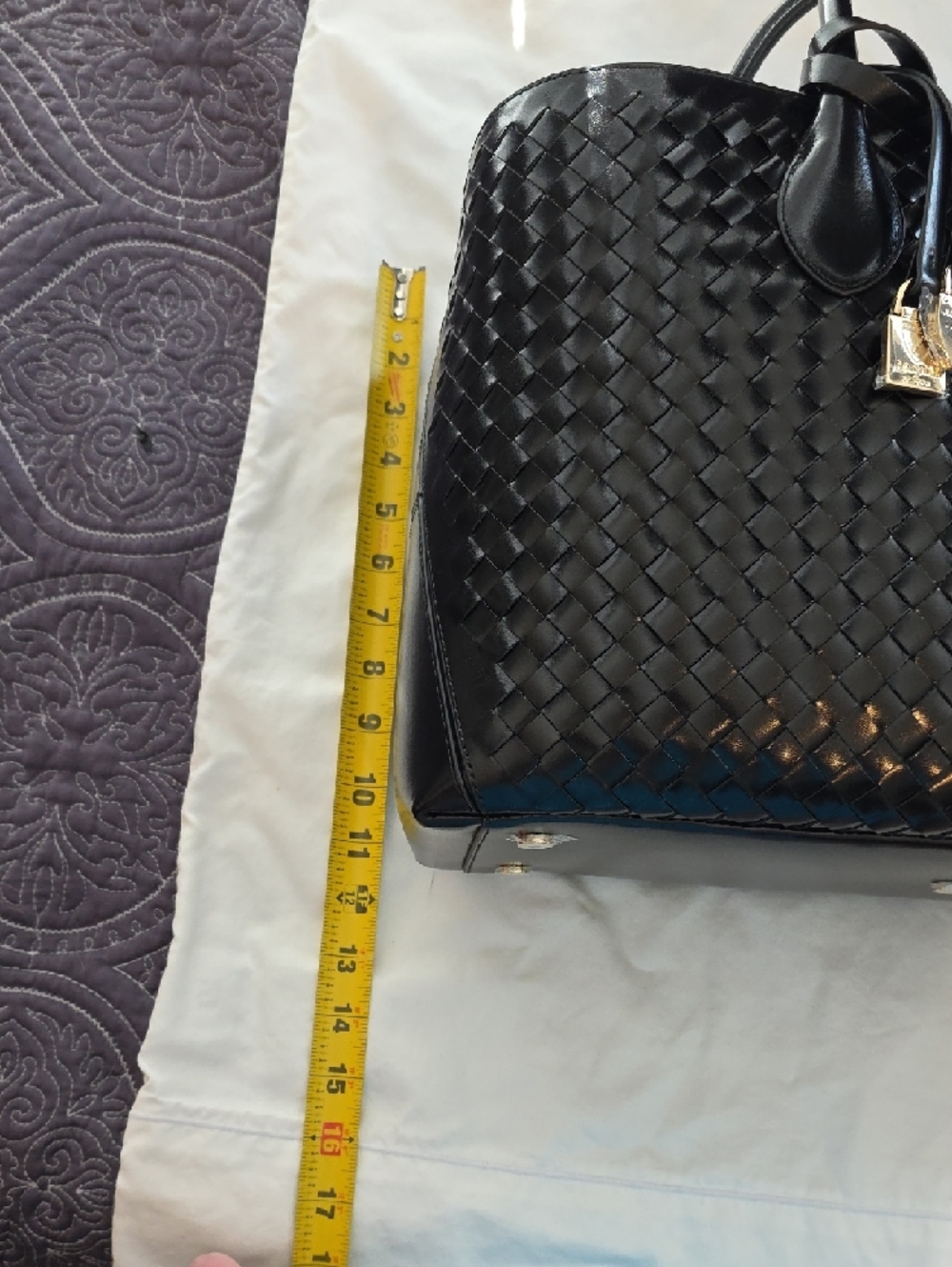 Aspinal Of London Black Patent Woven Leather London Tote Bag - Picture 7 of 10